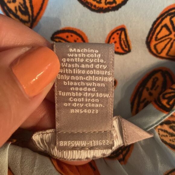 EUC Banana Republic Orange Fruit Print Halter Blue Top - Picture 3 of 4